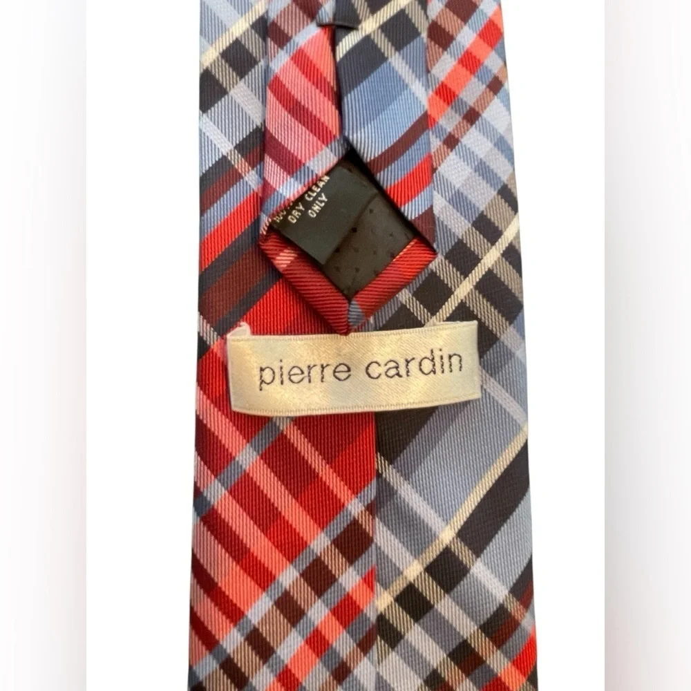 ❤️💙Pierre Cardin Red, Navy and Light Blue Checkered Tie. Classic Style!
